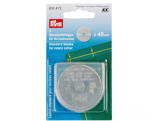 Prym Rollschneider Klingen 45mm in praktischer Verpackung für präzise Schneidarbeiten.