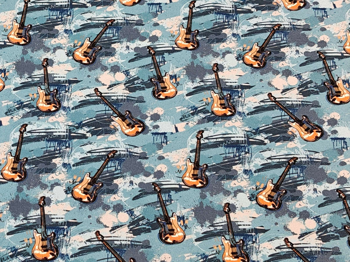 Jersey Stoff - Gitarren, blau