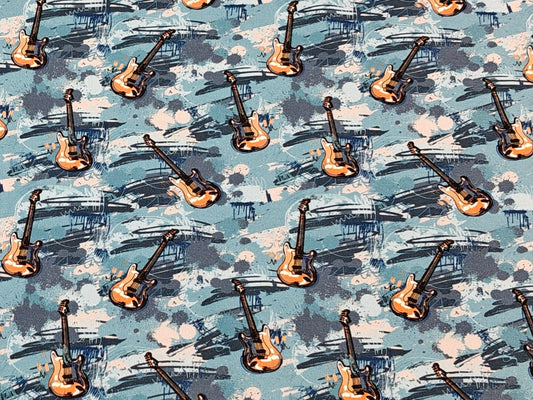 Jersey Stoff - Gitarren, blau