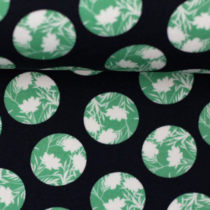 Viskose Stoff, Webware - Fabrienne - Blumenkreise grün