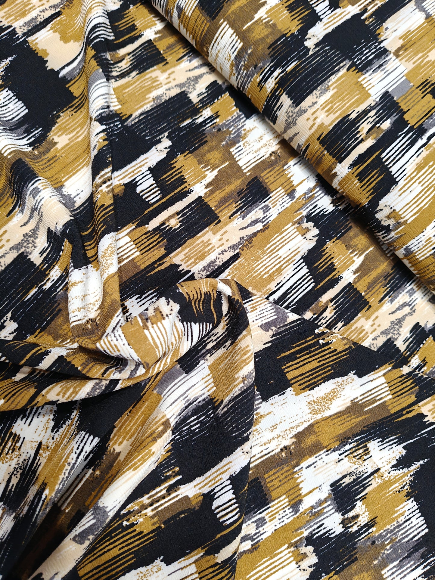 Polyester Jersey Stoff - Grafisch ocker schwarz