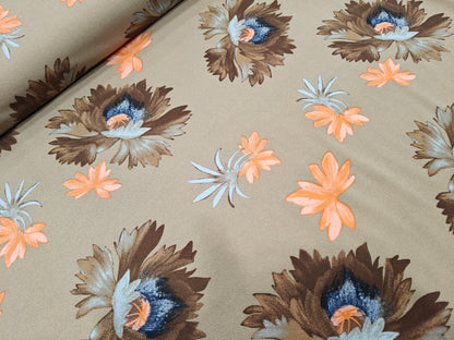 Polyester Jersey Stoff - Blumen beige