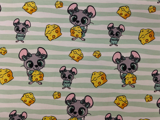 French Terry - Kleine Maus, Streifen grün