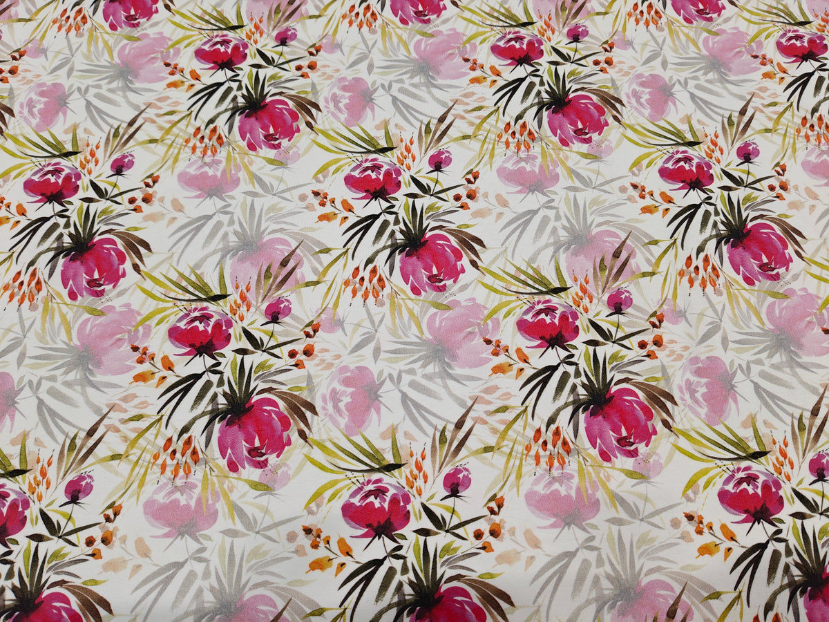 Jersey Stoff - Flowers pink