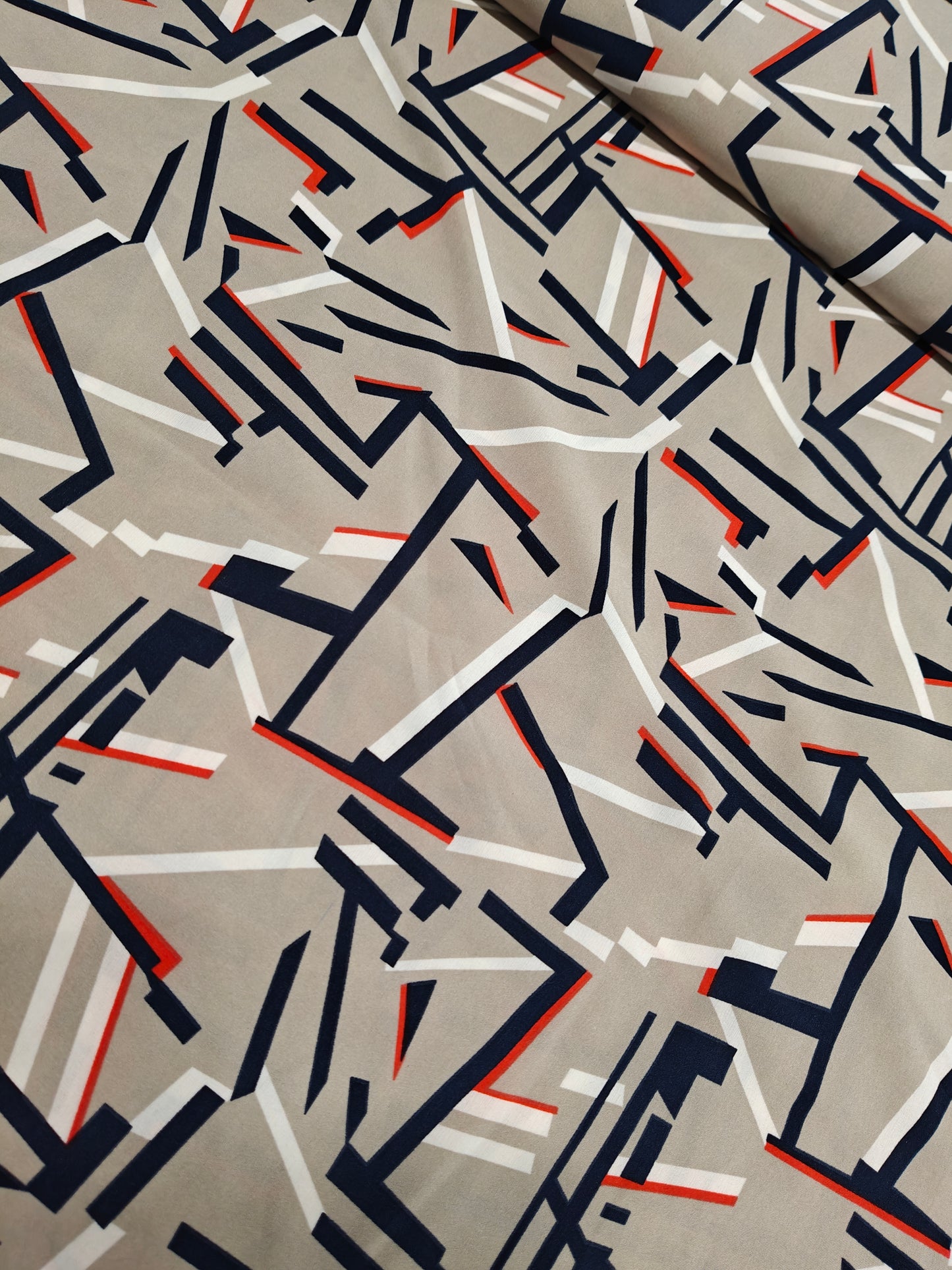 Polyester Jersey Stoff - Grafisch beige marine rot