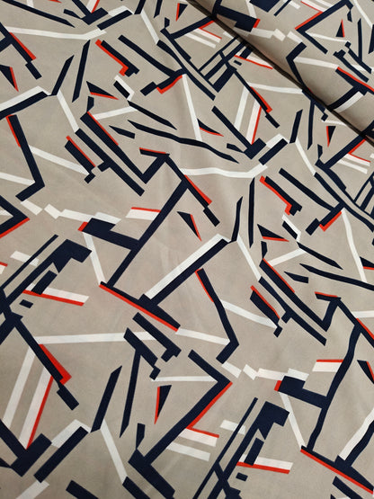 Polyester Jersey Stoff - Grafisch beige marine rot