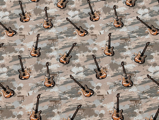 Jersey Stoff - Gitarren, beige