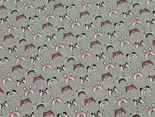 Jersey Stoff - Regenbogen Tiere, altgrün