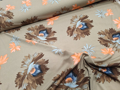 Polyester Jersey Stoff - Blumen beige