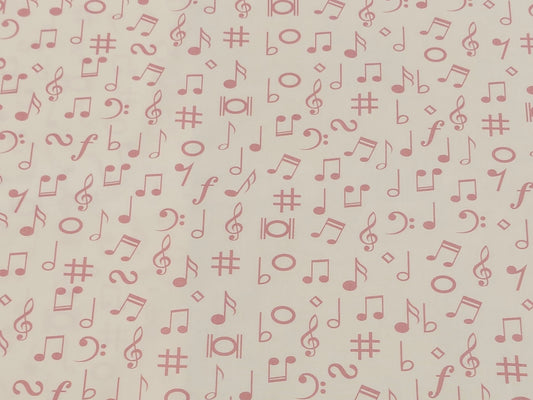 Fester, strukturierter Stoff - Noten rosa
