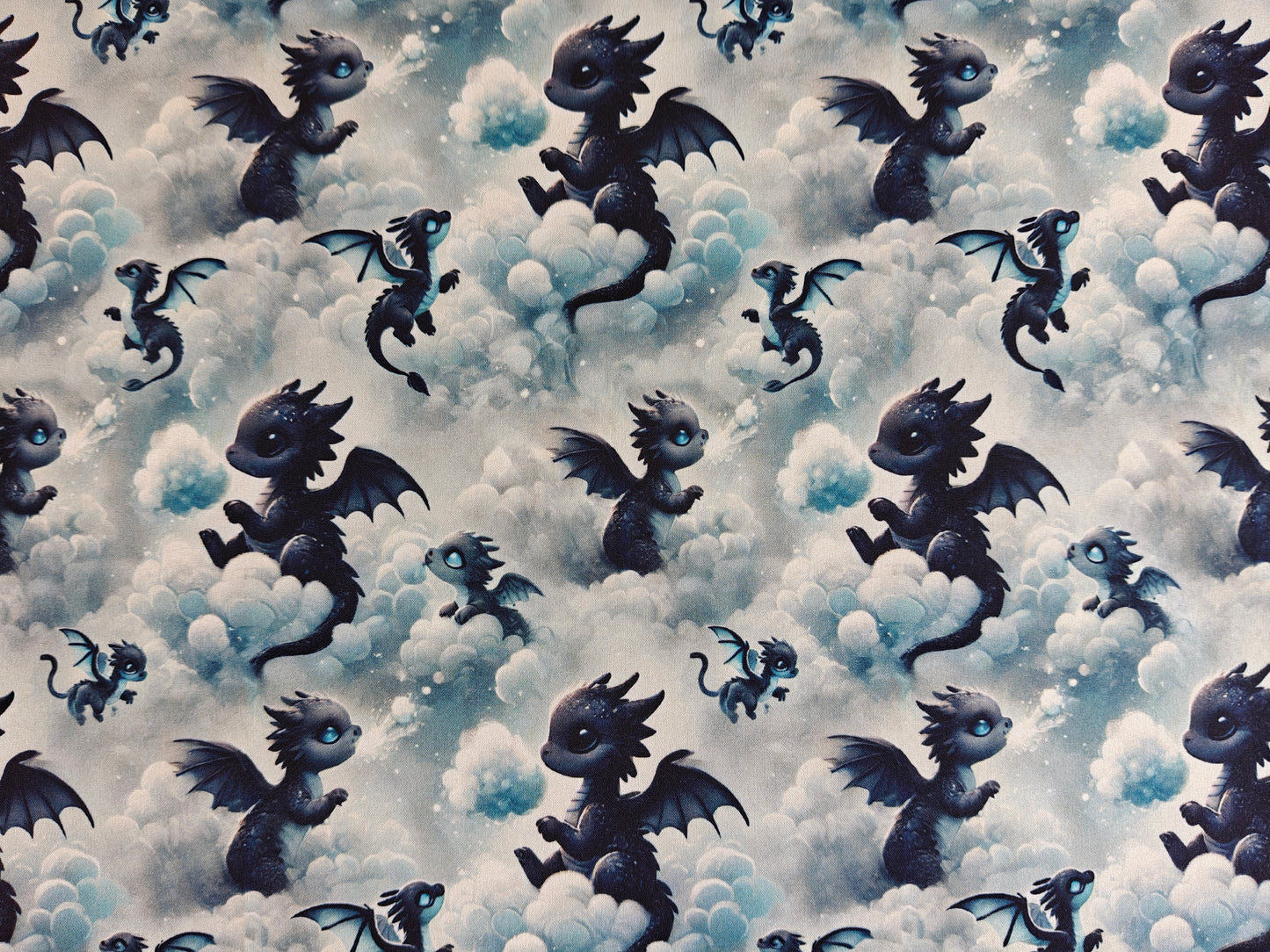 Softshell Stoff - Drache & Wolken