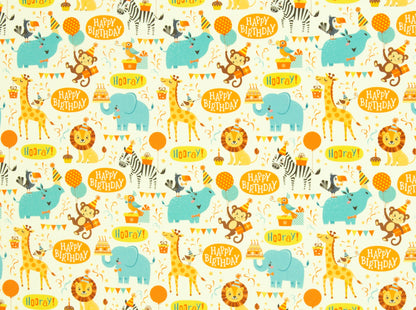 BAUMWOLLE Stoff - Soto - Happy Birthday Tiere creme