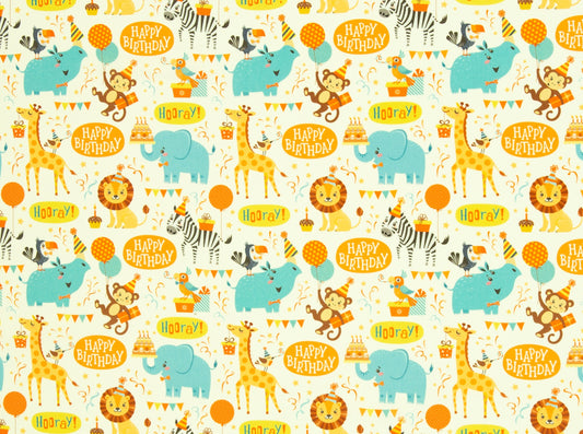 BAUMWOLLE Stoff - Soto - Happy Birthday Tiere creme