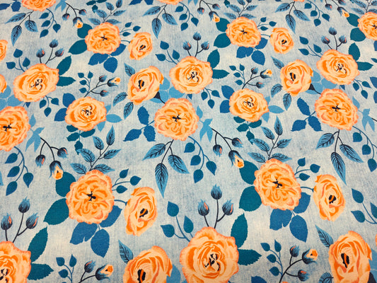 Jersey Stoff - Jeansoptik Blüten apricot