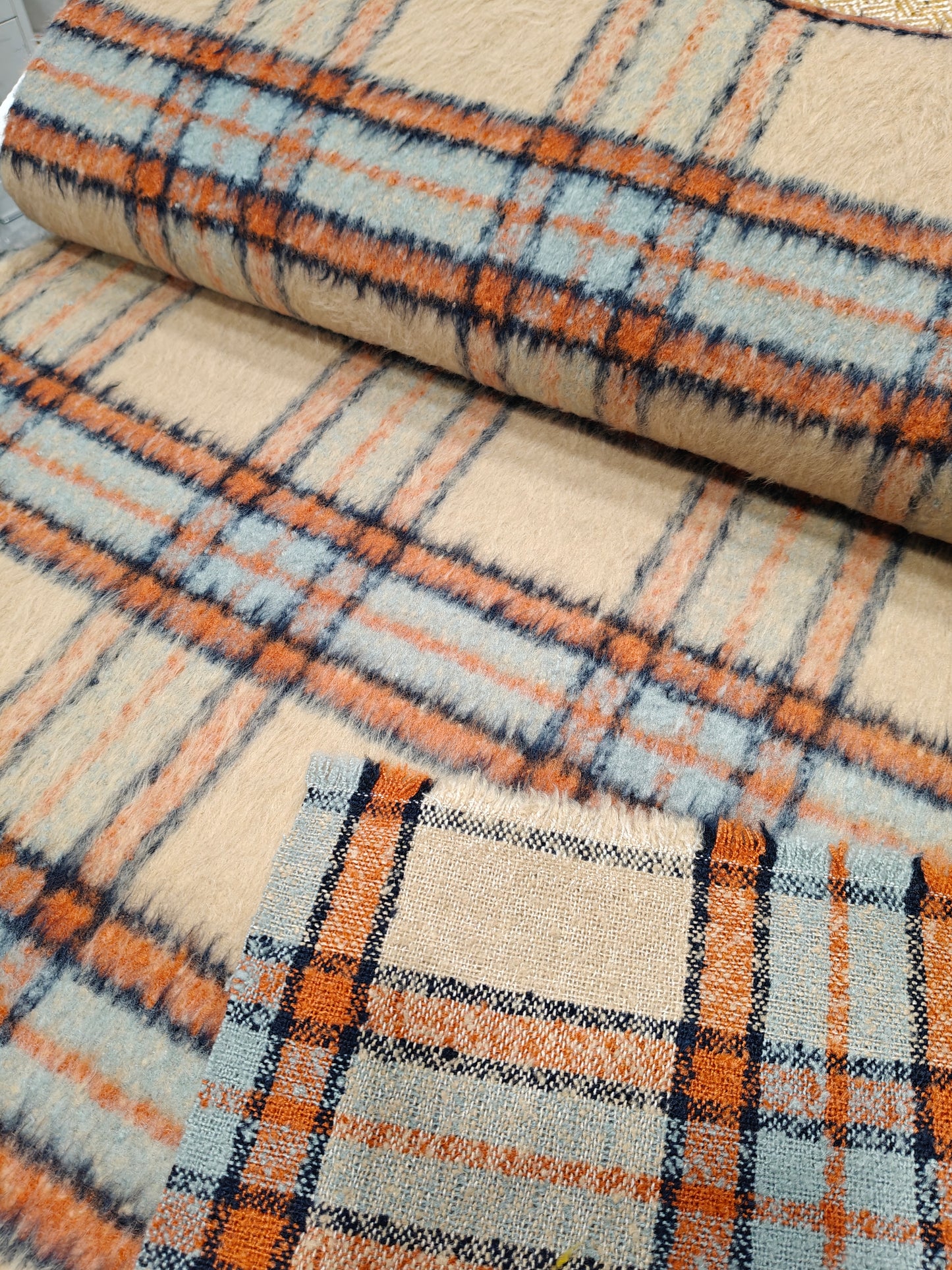 Mantelstoff kariert beige, orange