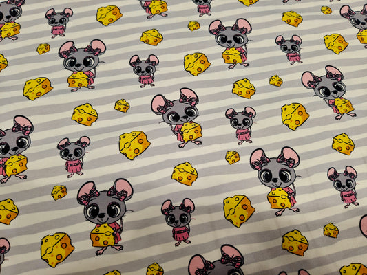French Terry - Kleine Maus, Streifen grau