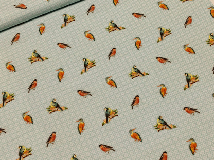 Canvas Stoff - Vögel, mint Ornament