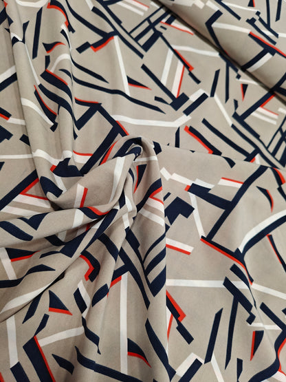 Polyester Jersey Stoff - Grafisch beige marine rot