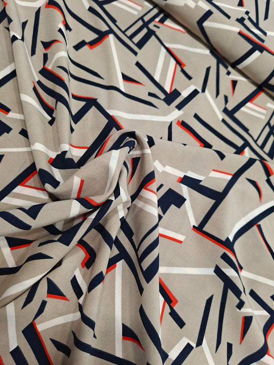 Polyester Jersey Stoff - Grafisch beige marine rot