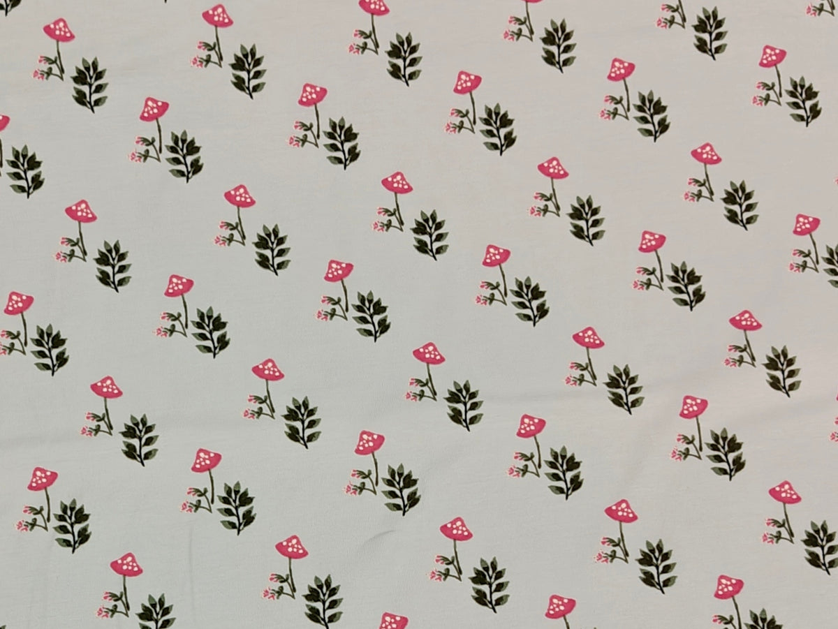 Jersey Stoff - Fliegenpilz pink auf hellgrau