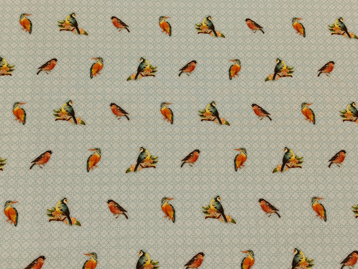 Canvas Stoff - Vögel, mint Ornament