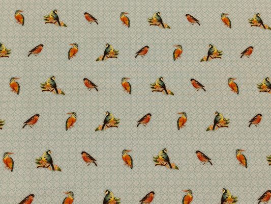 Canvas Stoff - Vögel, mint Ornament