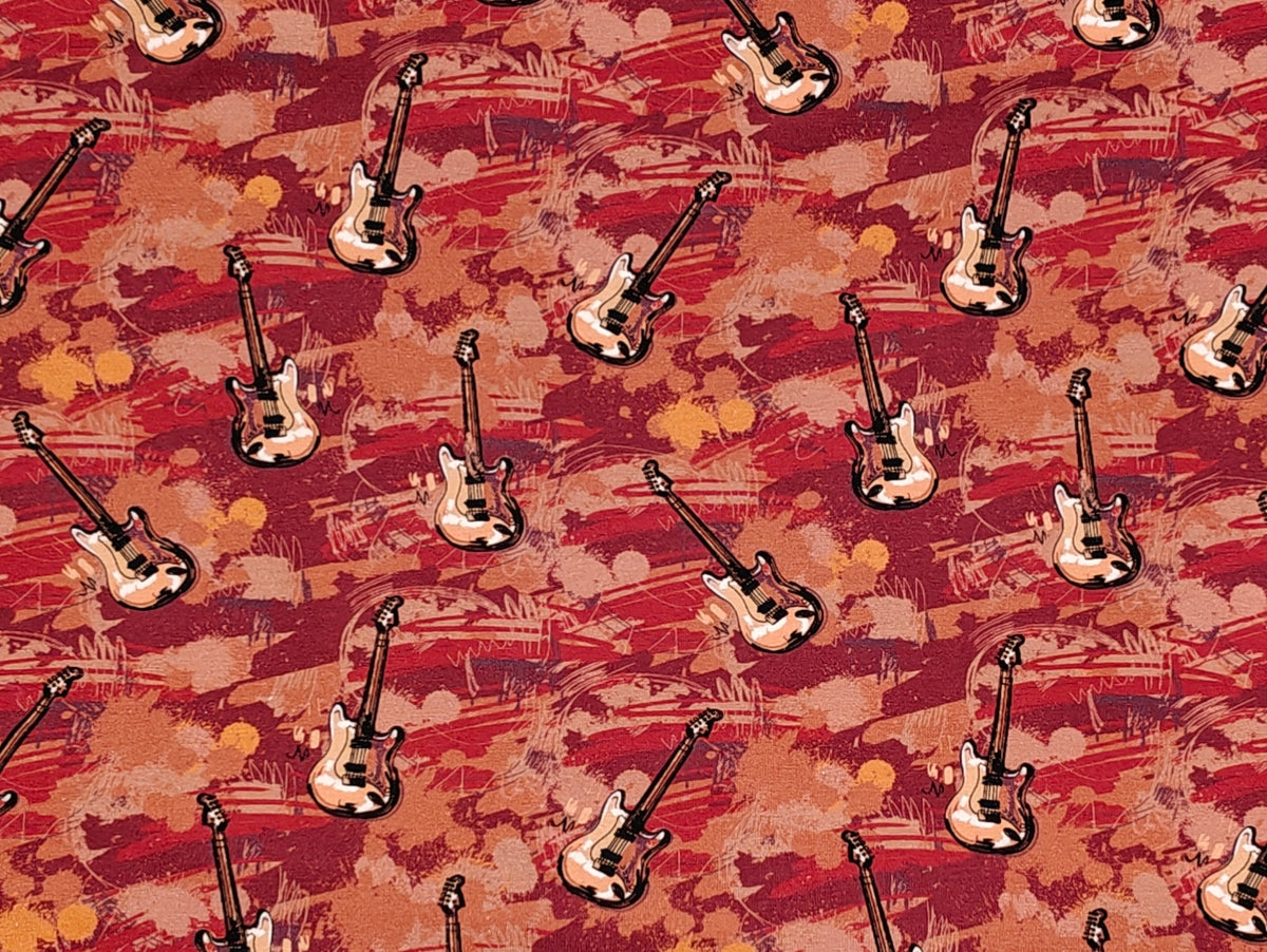 Jersey Stoff - Gitarren, rot