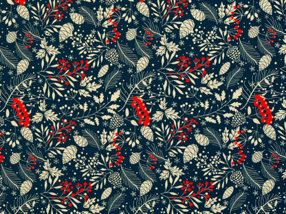 Sweat Stoff - Holly - Zapfen & Beeren