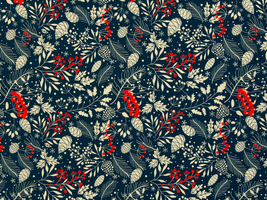 Sweat Stoff - Holly - Zapfen & Beeren