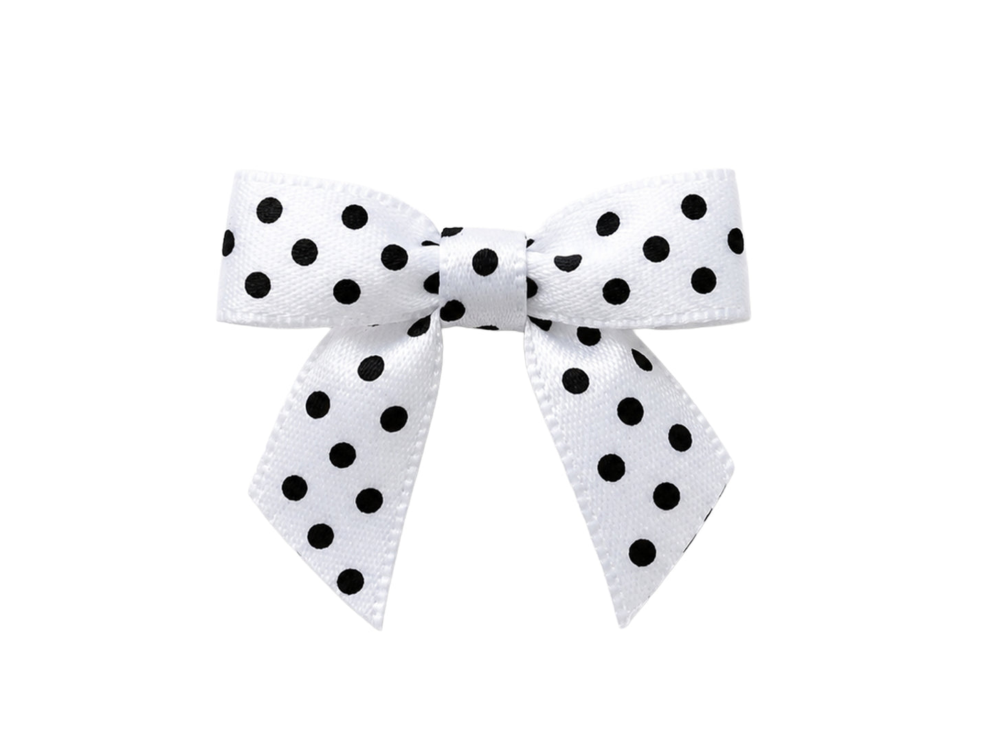 weiße schwarze satin schleife mit punkten, 35 x 30 mm, aus 100% Polyester, ideal für Schmuck und Dekoration.