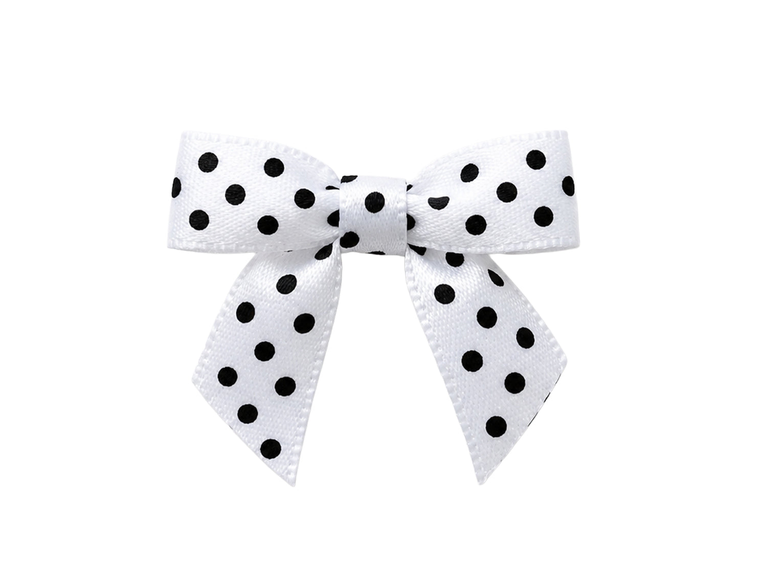 weiße schwarze satin schleife mit punkten, 35 x 30 mm, aus 100% Polyester, ideal für Schmuck und Dekoration.