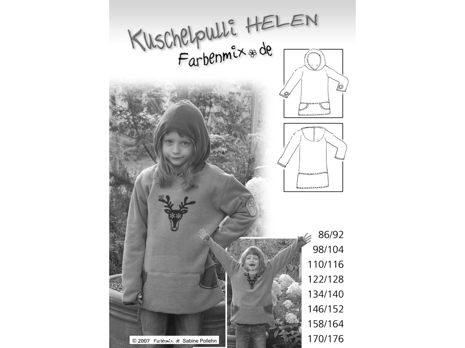 Farbenmix Schnittmuster für Kuschelpulli HELEN, das ideale kuschelpulli schnittmuster für kinder in verschiedenen Größen.
