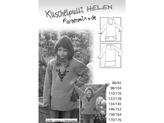 Farbenmix Schnittmuster für Kuschelpulli HELEN, das ideale kuschelpulli schnittmuster für kinder in verschiedenen Größen.