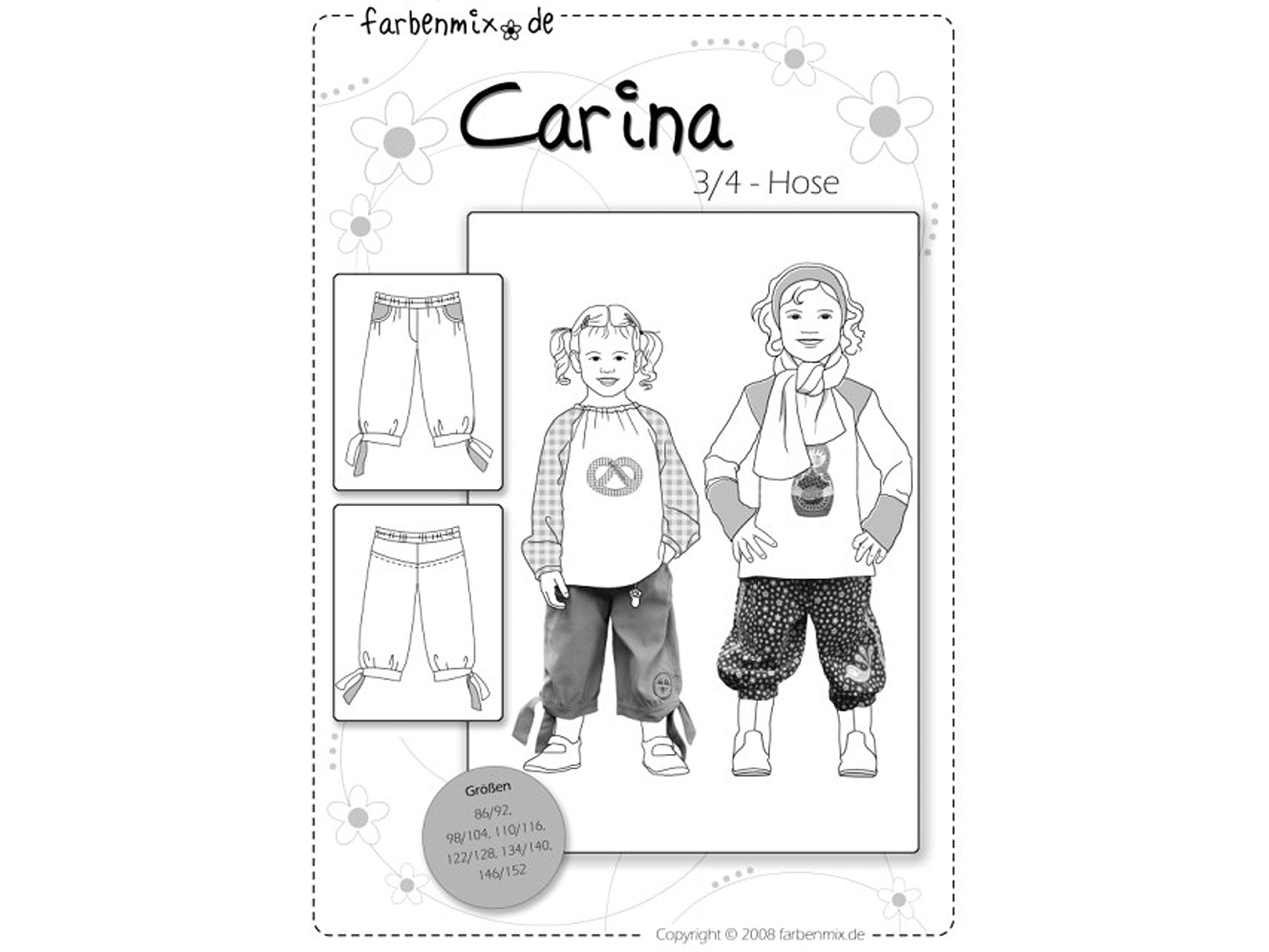 Farbenmix 3/4-Hose Schnittmuster Papierschnittmuster für verschiedene Größen mit vielseitigen Designoptionen.
