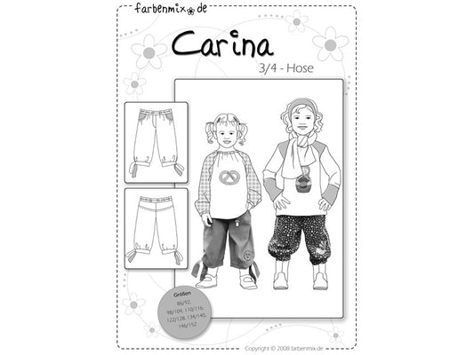 Farbenmix 3/4-Hose Schnittmuster Papierschnittmuster für verschiedene Größen mit vielseitigen Designoptionen.