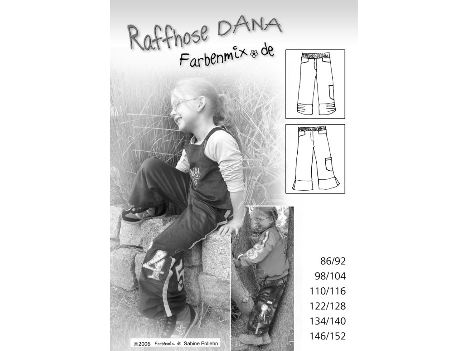 Farbenmix Raffhose Schnittmuster - Schnittmusterbogen mit Größen und Hosenvarianten von Raffhose Dana.