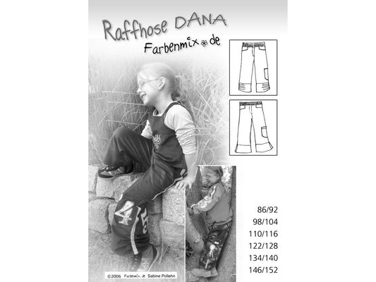 Farbenmix Raffhose Schnittmuster - Schnittmusterbogen mit Größen und Hosenvarianten von Raffhose Dana.