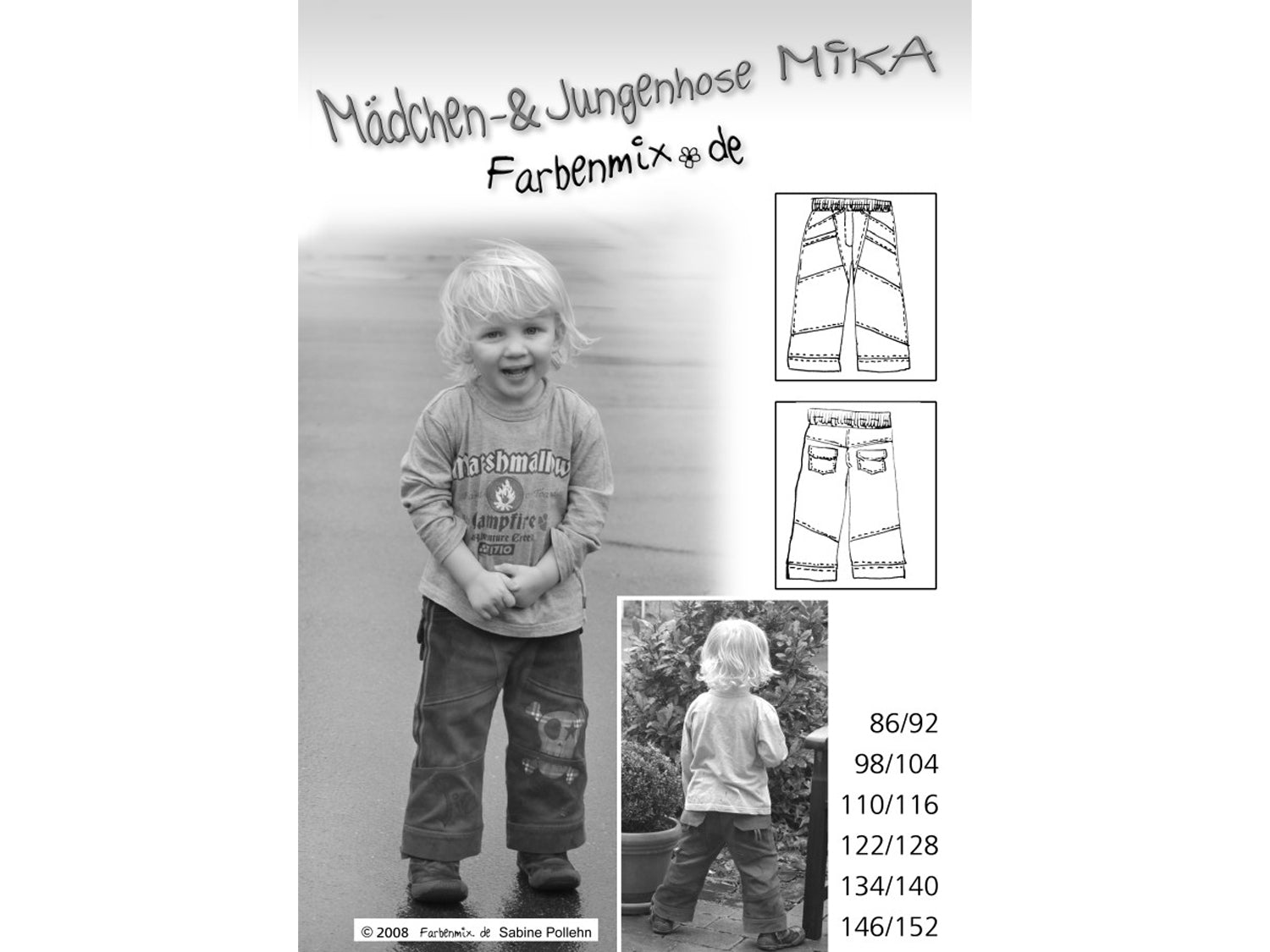Farbenmix Kinderhose Schnittmuster für Kinder in Größen 86/92 bis 146/152, lässige Hose Mika.