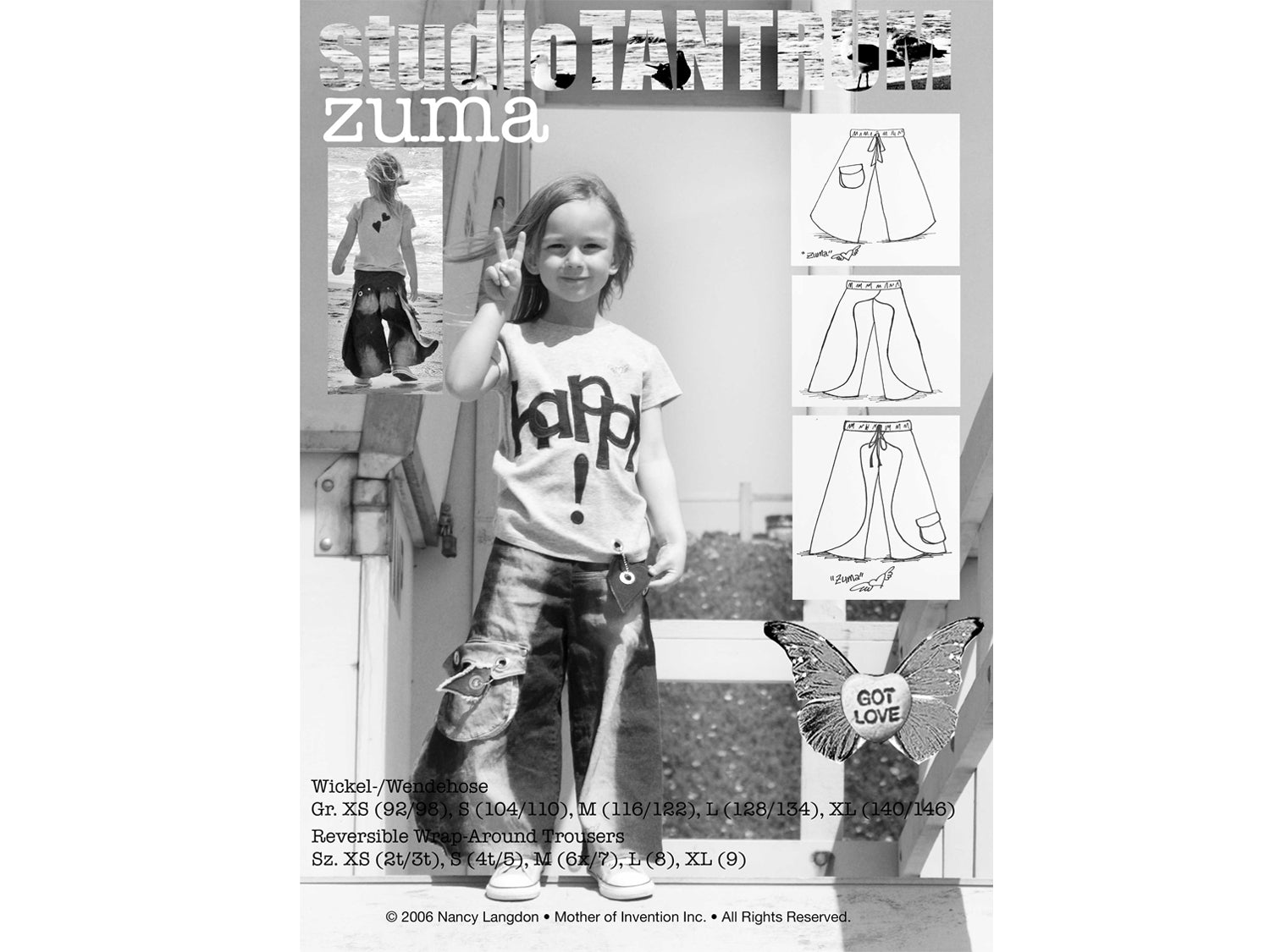 Farbenmix Wickelhose Schnittmuster - Zuma mit variablen Bundweiten und Wendeoptionen.