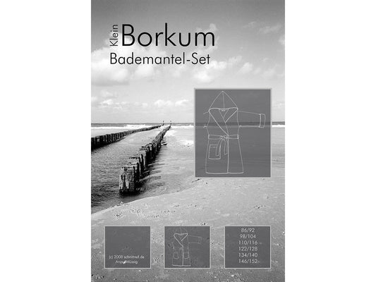 Farbenmix bademantel schnittmuster - Klein Borkum Bademantel-Set Schnittmuster in schwarz-weiß mit Größenangaben.