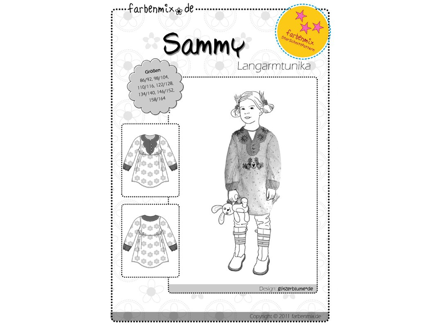 Farbenmix Langarmtunika Schnittmuster für Größen 86-164, Design und Schnittmuster für luftige Tunikabluse Sammy.