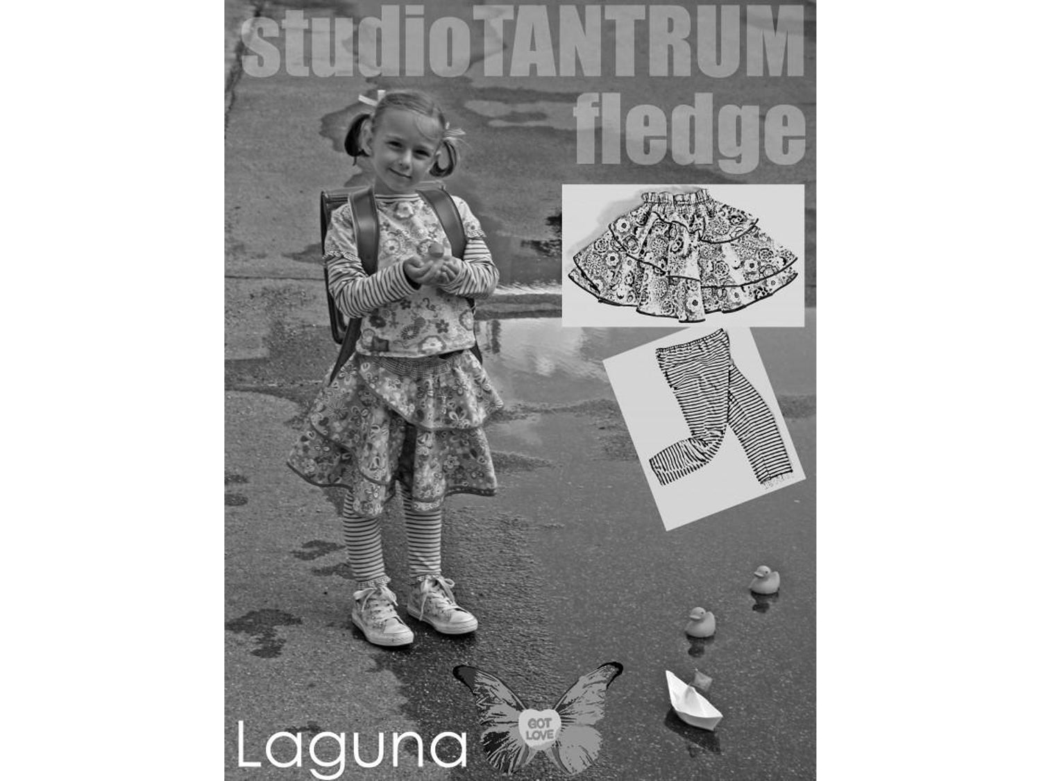 Farbenmix Schnittmuster Rock und Leggins - Laguna Papierschnittmuster mit Kinderdesign und Modebeispielen.