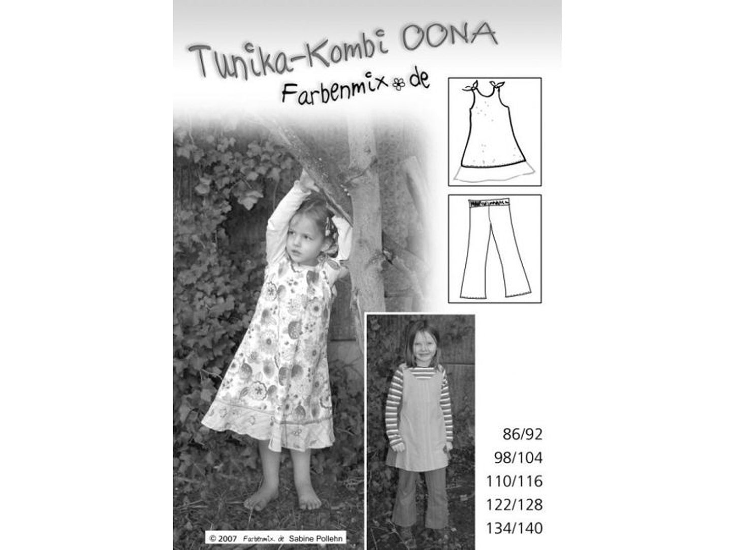 Farbenmix Tunika-Kombi Schnittmuster Papierschnittmuster für Nähanfänger in mehreren Größen abgebildet.