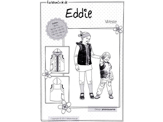 Farbenmix Kapuzen-Weste Schnittmuster Eddie Papierschnittmuster mit Größen für Jungs und Mädchen.