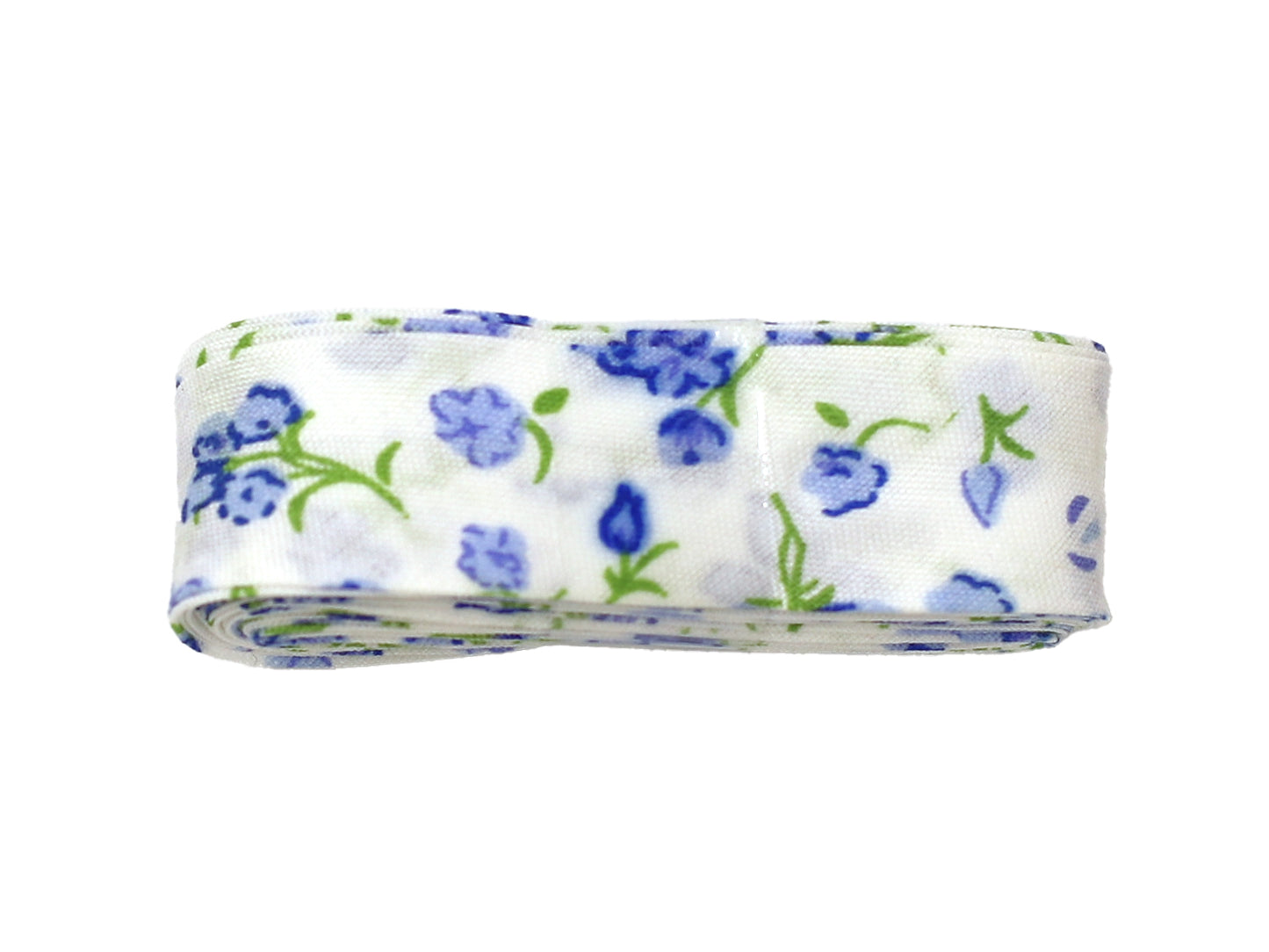 3m Schrägband - Blumen - weiß-blau