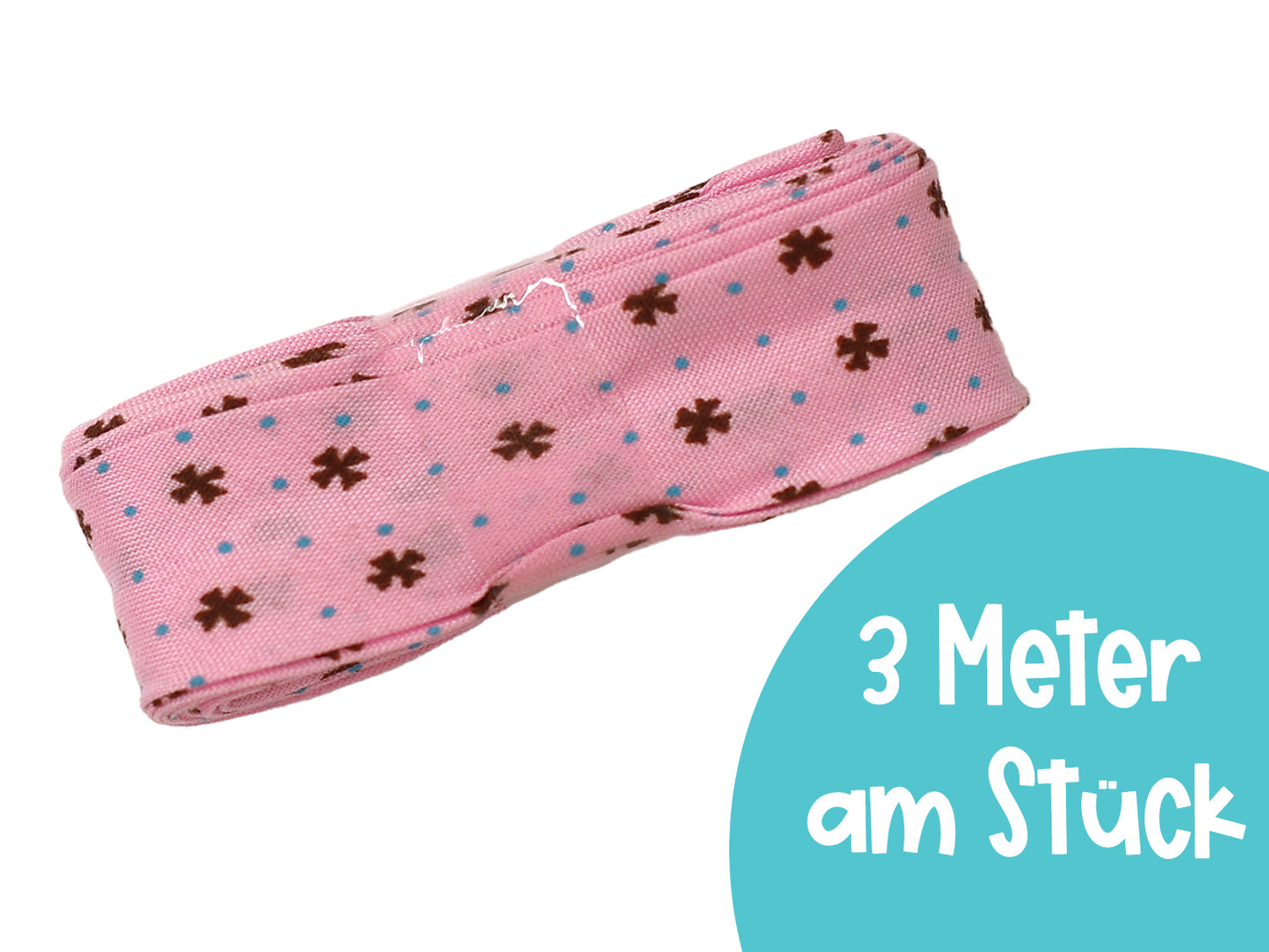 3m Schrägband - Mini Blumen & Pünktchen - rosa-braun