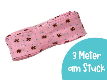 3m Schrägband - Mini Blumen & Pünktchen - rosa-braun