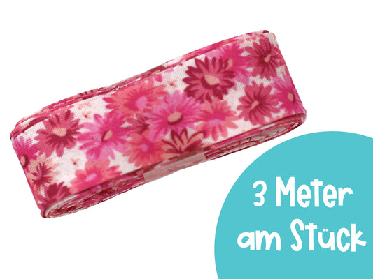 3m Schrägband - Blumenmeer - pink