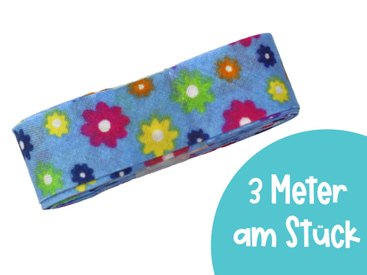 3m Schrägband - Flower Power - blau