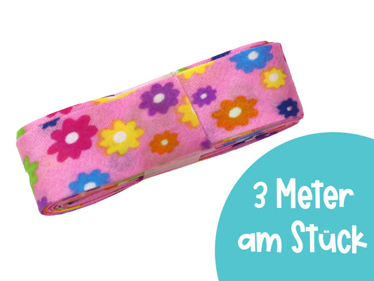 3m Schrägband - Flower Power - rosa